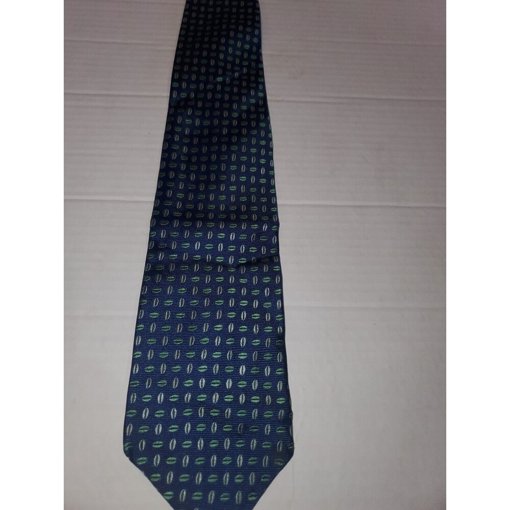 346 Brooks Brothers Pure Silk Tie Blue With Green Ovals Geometric Print